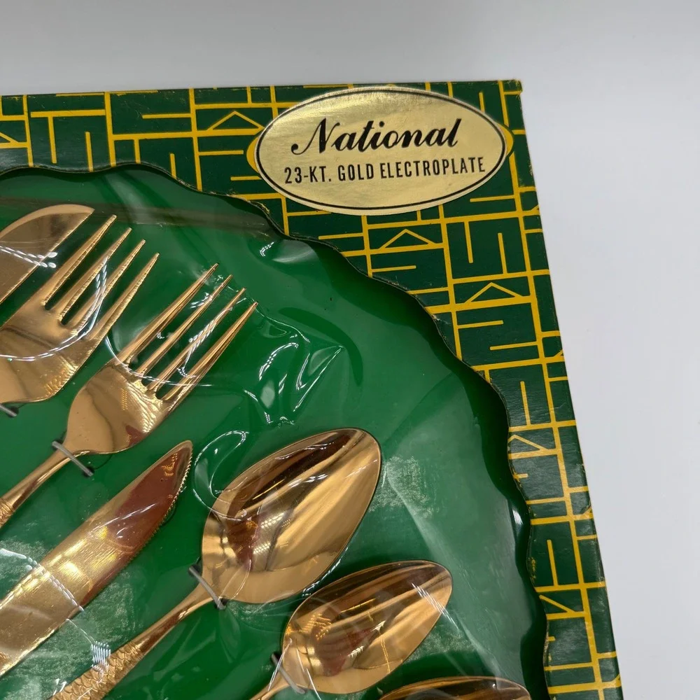 Vintage National Silver Co 23K Gold Electroplate Flatware Set 50 Pc Service 8